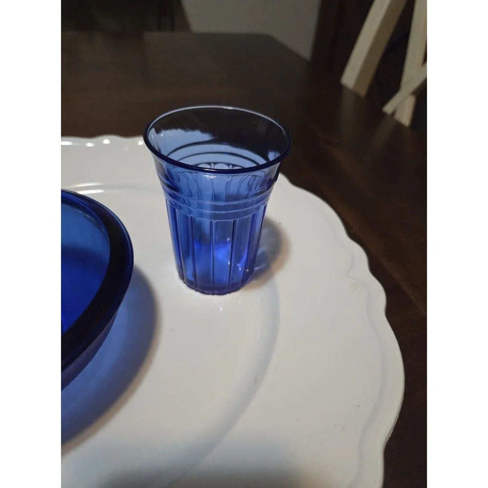 vintage Arcoroc France deep cobalt blue glass bowl  And Hazel Atlas Tumbler